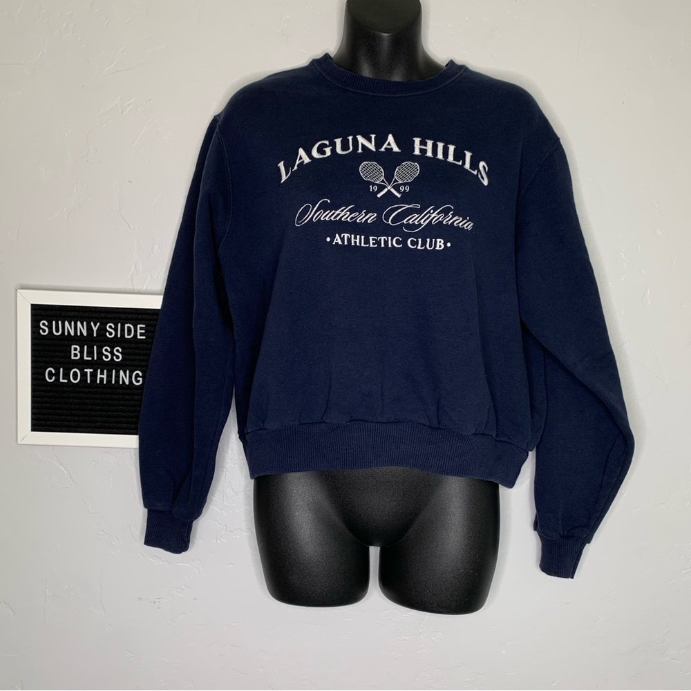 Hollister Laguna Hills Navy Blue Embroidered Crewneck Sweater Women’s Size XS